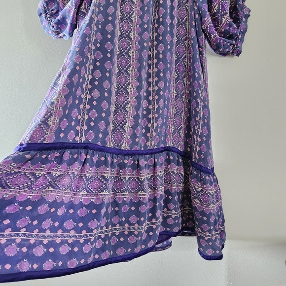 Anna Sui Vintage 90's Silk Mini Printed Boho Hippie Casual Dress Size Medium. - Picture 13 of 16